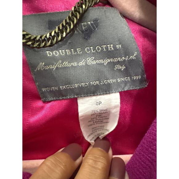 J. Crew Double Cloth Italian Wool Coat Pink Fuchsia Thinsulate 0 Petite - Picture 2 of 6